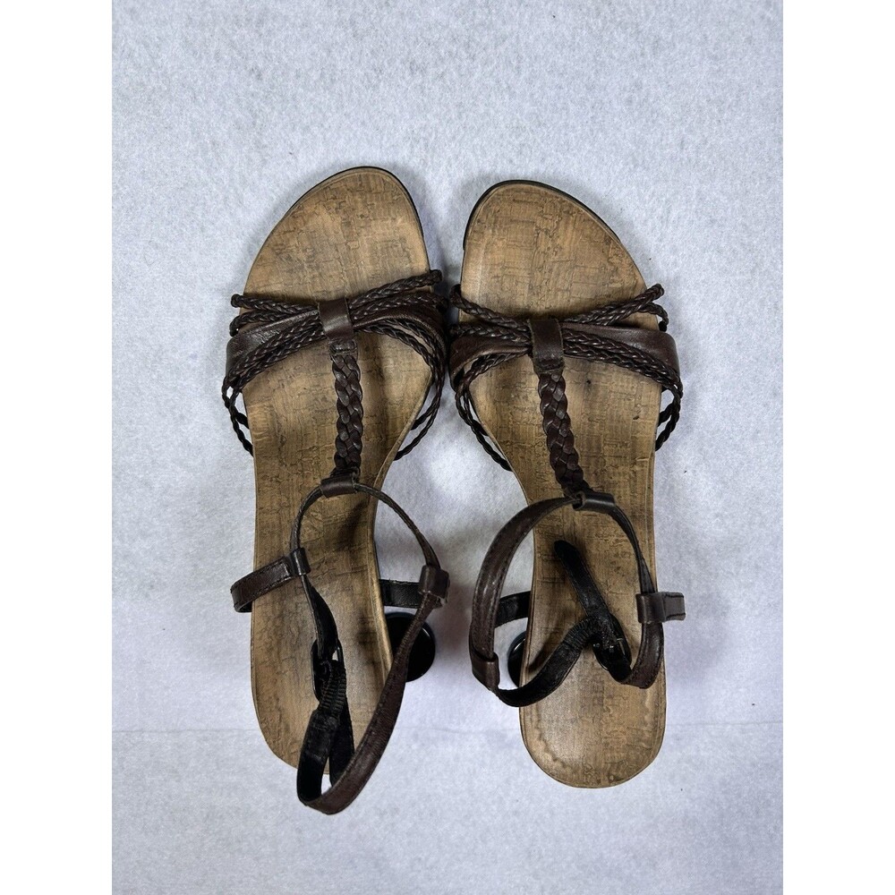 Reaction Brown Braided Leather Wedge Sandals Ankle Strap Brazil Womens 7.5